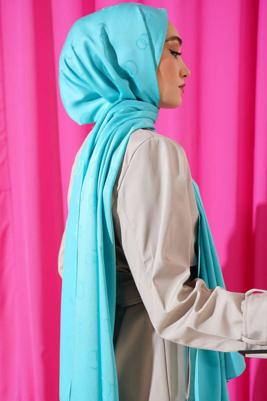 Turquoise Circular Pattern Jacquard Shawl