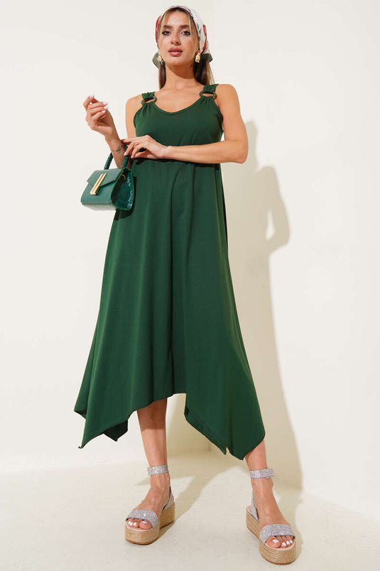 Jurk met V-hals en ringdetails, groen