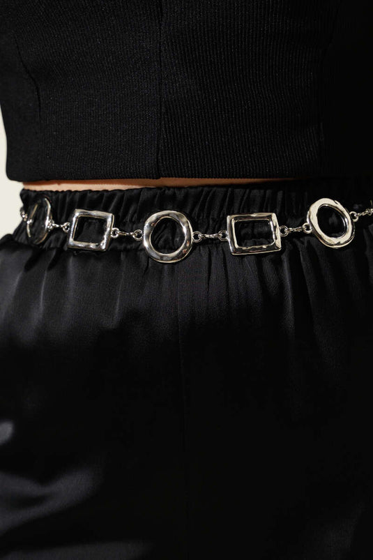 Zilveren kettingriem met vierkant symbool