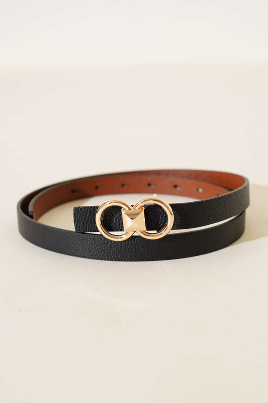 Dunne riem met ringgesp, zwart