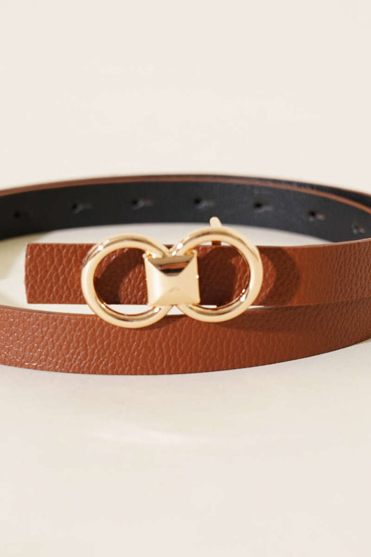 Dunne riem met ringgesp, bruin