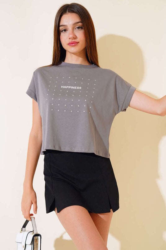 Happines pailletten T-shirt gerookt