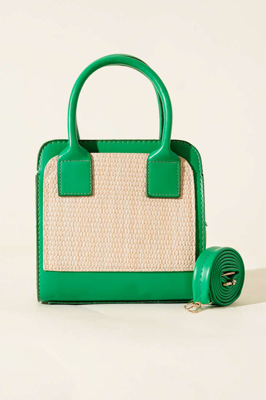 Straw Detail Square Bag Green