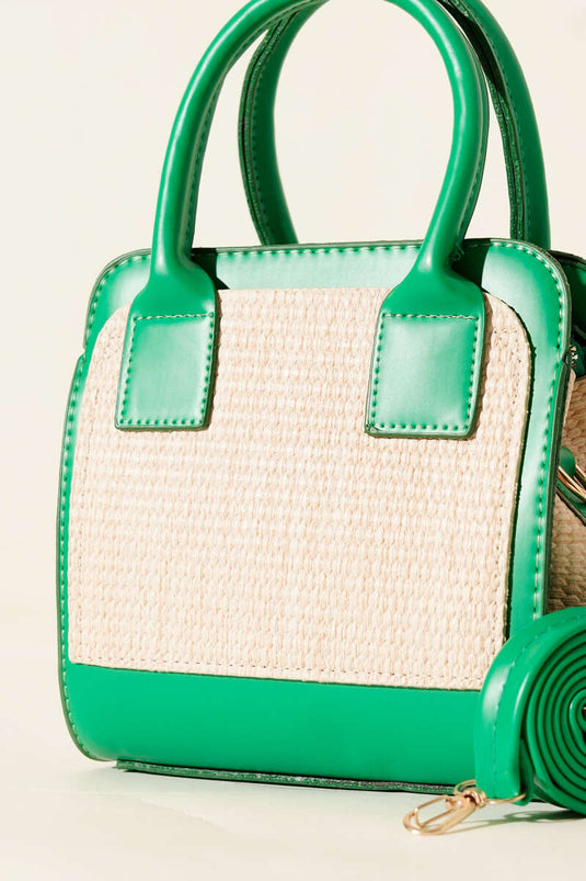 Straw Detail Square Bag Green
