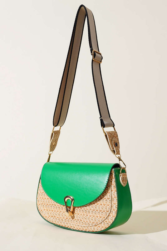 Strohdetaillierte Henkeltasche Grün