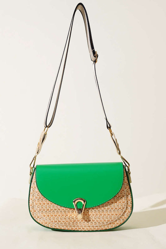 Strohdetaillierte Henkeltasche Grün