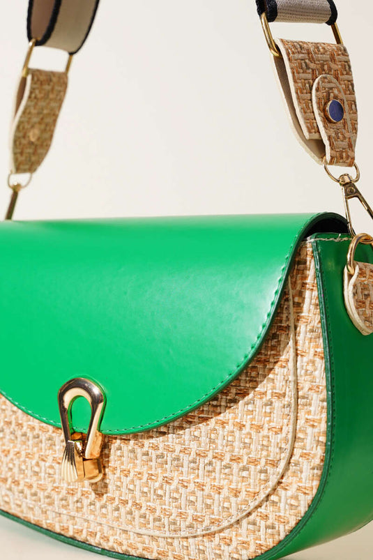 Strohdetaillierte Henkeltasche Grün