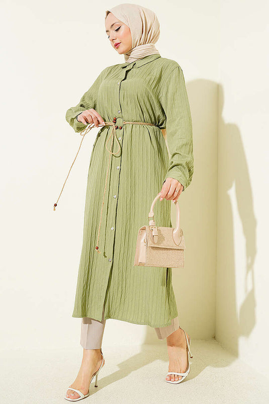Chemise longue à cordon en paille vert pistache