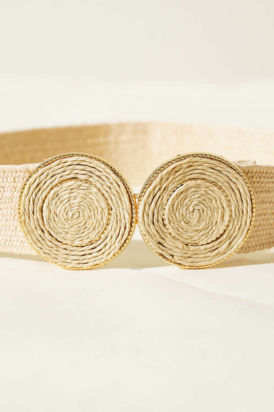 Hasır Oval Tokalı Kemer Bej