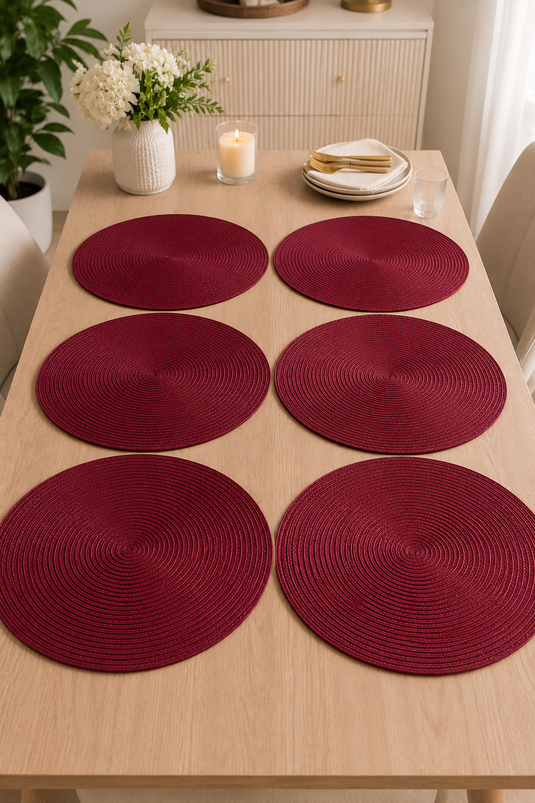 Set of Six Woven Placemats Burgundy