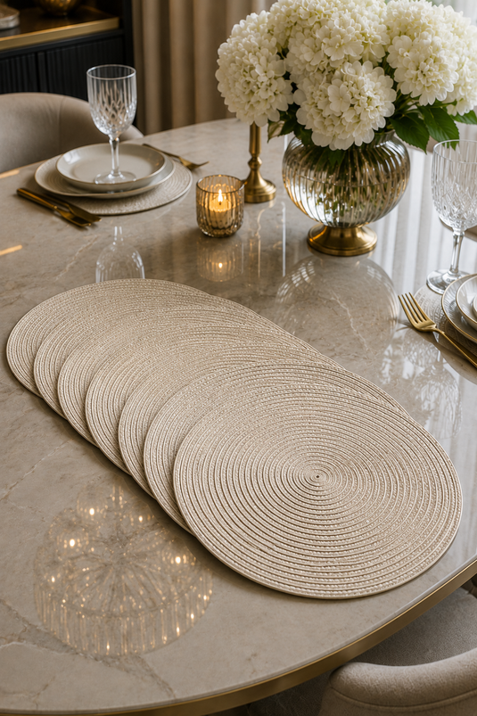 Set of Six Straw Placemats in Ecru
