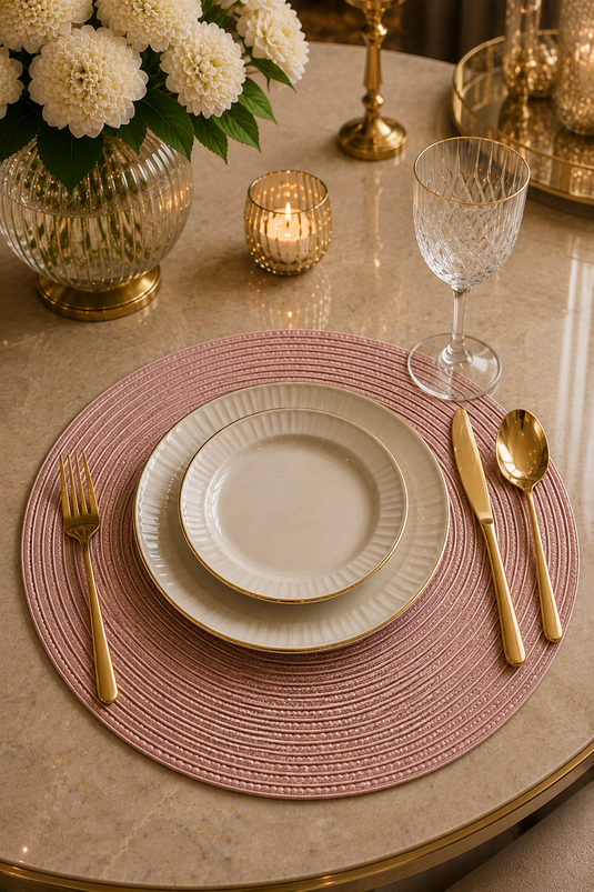 Set of Six Straw Placemats in Powder Pink