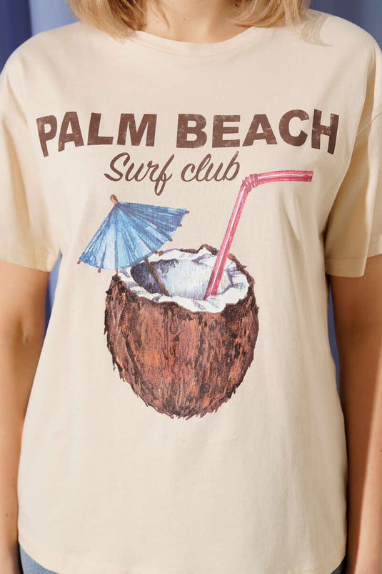 Hindistan Cevizi Baskılı T-shirt Bej