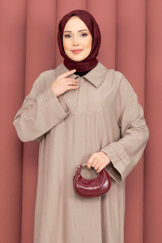 طقم تونيك هيرا بنصف سحاب باللون البيج