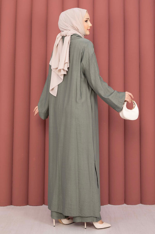 Ensemble tunique Hira à demi-fermeture éclair kaki