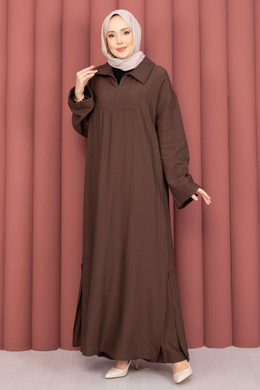 Ensemble tunique Hira à demi-fermeture éclair marron