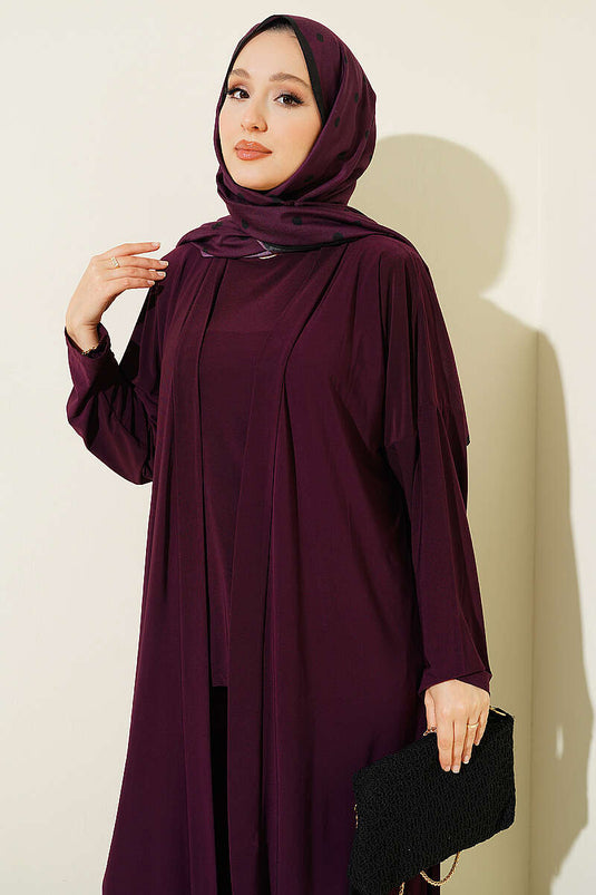 Hırkalı Basic Sandy Üçlü Takım Magenta