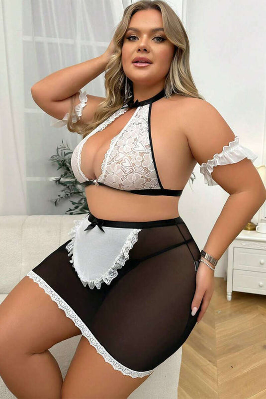 Costume de soubrette grande taille, lingerie fantaisie noire