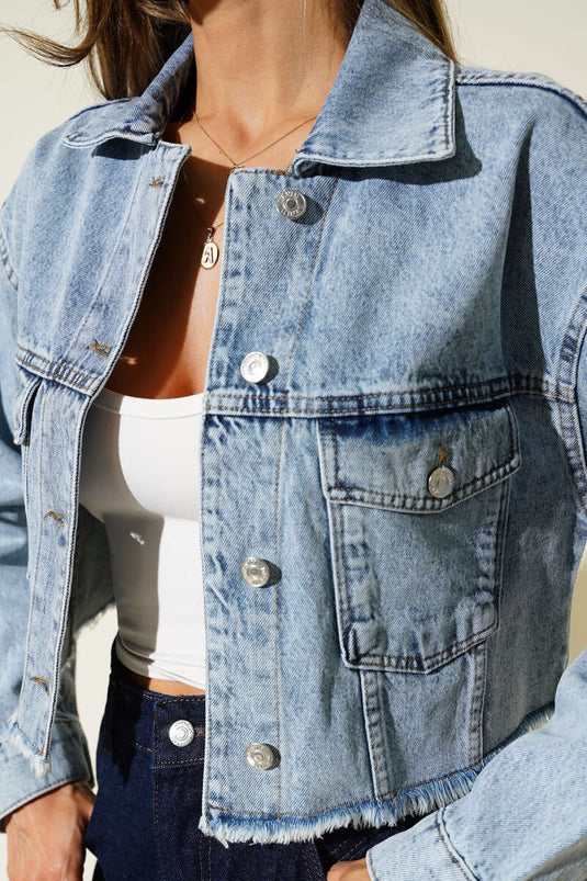 Veste courte en jean bleu imprimé Hollywood