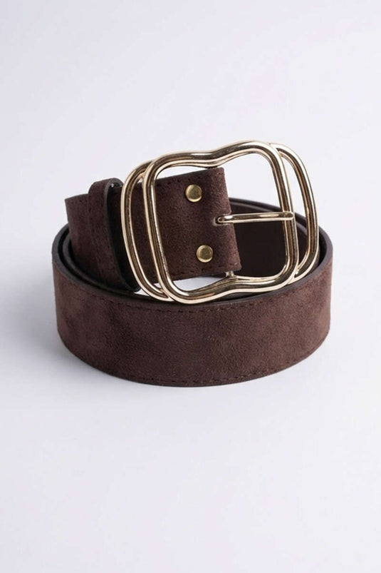 Gelaagde Gouden Gespsluiting Riem Bruin Suède