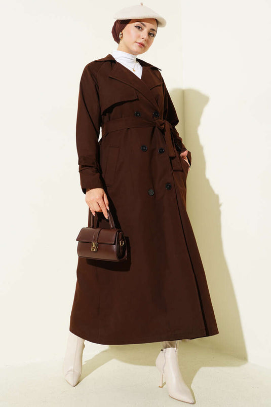 Trench-coat doublé et ceinturé, marron foncé