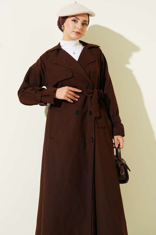 Trench-coat doublé et ceinturé, marron foncé