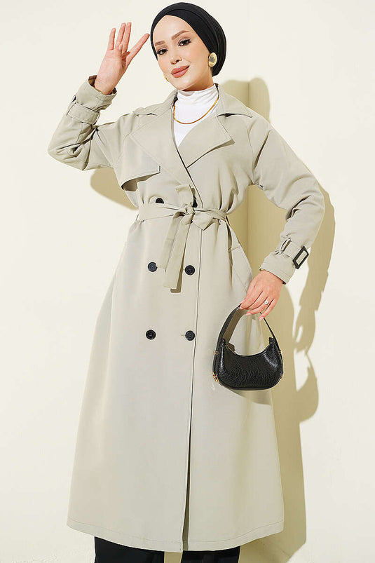 Trench-Coat Doublé Avec Ceinture En Vert Sauge