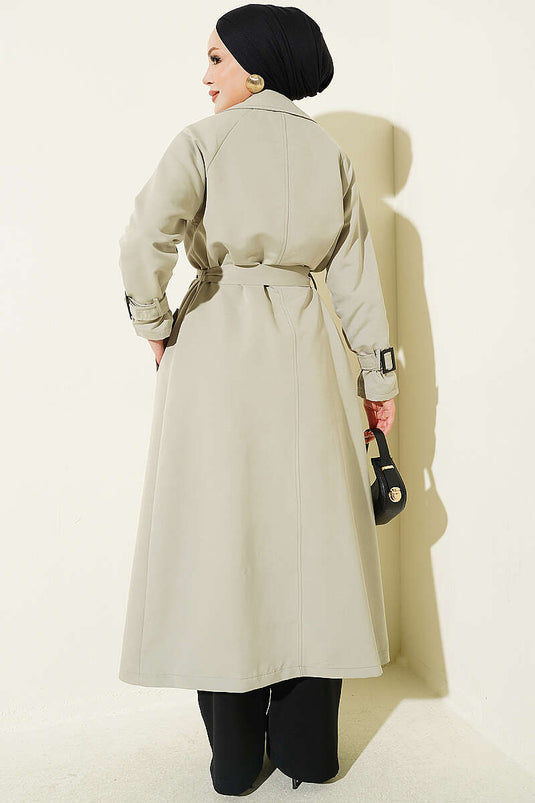 Trench-Coat Doublé Avec Ceinture En Vert Sauge