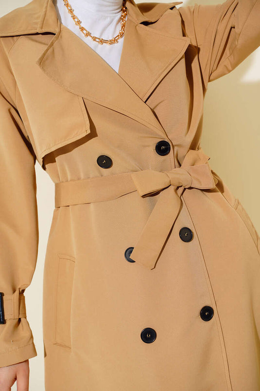 Trench-coat doublé et ceinturé Camel