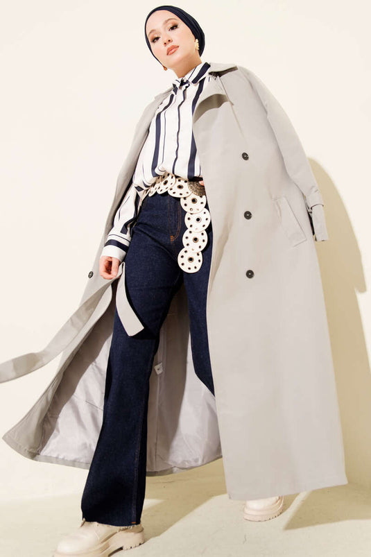 Trench-coat doublé et ceinturé, gris