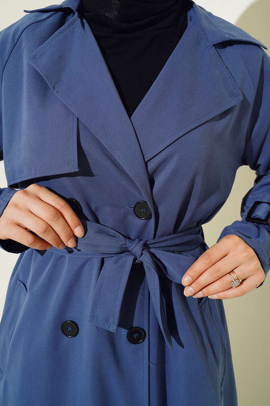 Lined Belted Trench Coat Indigo