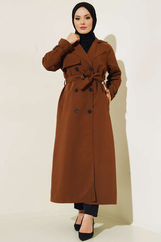 Gefütterter Trenchcoat mit Gürtel, Braun