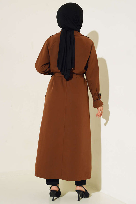 Gefütterter Trenchcoat mit Gürtel, Braun