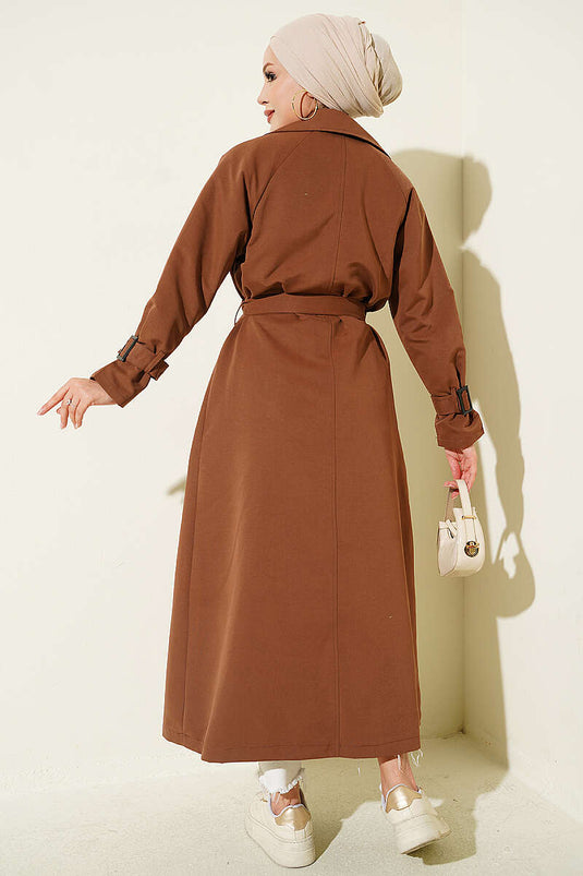 Trench-Coat Doublé Avec Ceinture En Marron Châtaigne