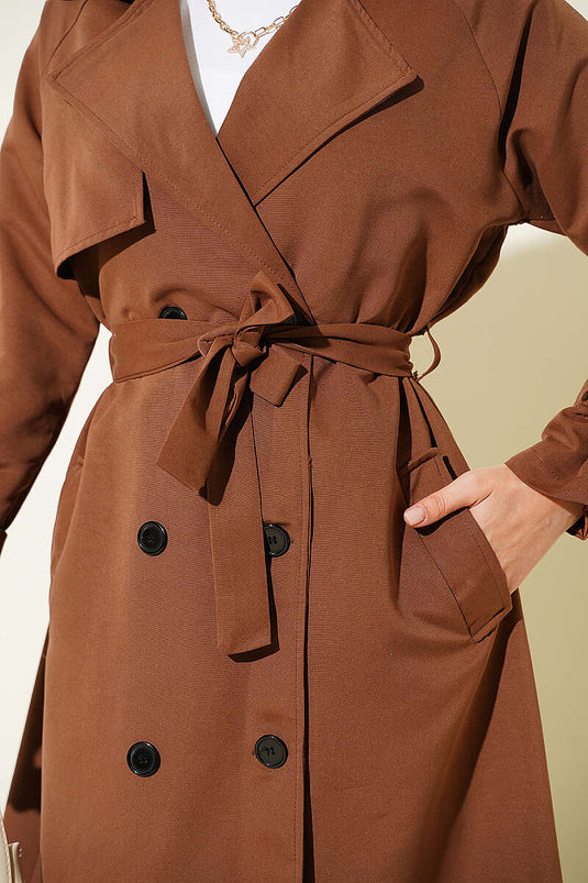 Trench-Coat Doublé Avec Ceinture En Marron Châtaigne