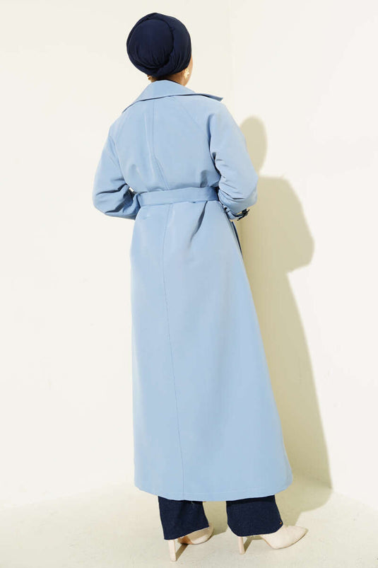 Trench-coat doublé et ceinturé, bleu