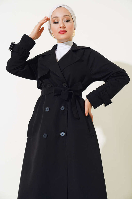 Lined Belted Trench Coat Black