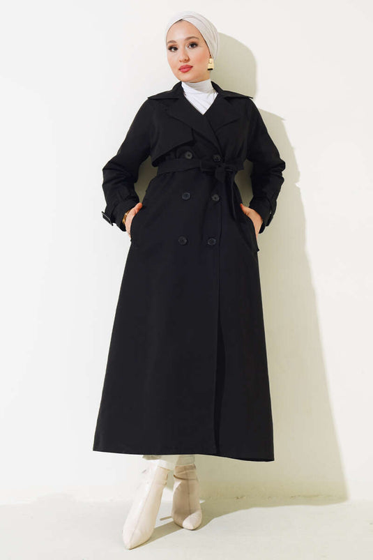Lined Belted Trench Coat Black