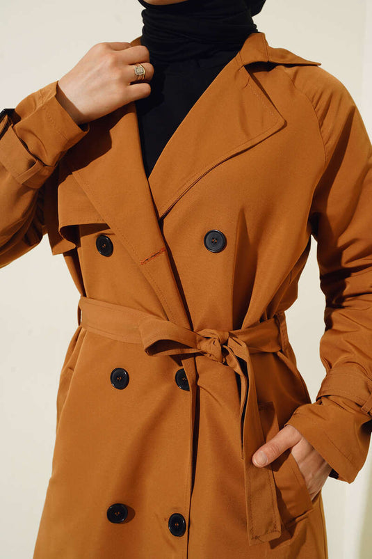 Lined Belted Trench Coat Tan