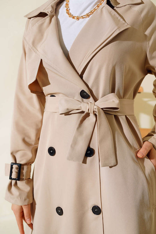 Gefütterter Gürtel-Trenchcoat Mit Verzierungen