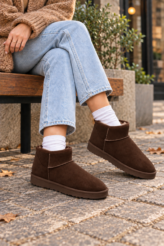 Kurze Fellgefütterte Stiefeletten Braun