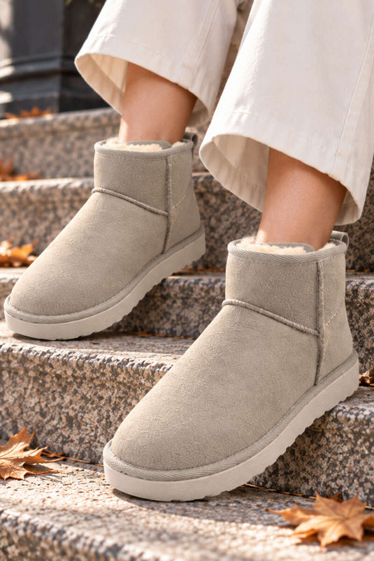 Beige Kunstleder-Stiefeletten Mit Fellfutter