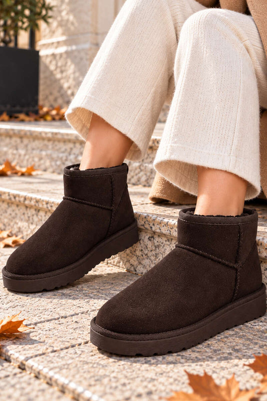 Braune Kunstleder-Stiefeletten Mit Fellfutter