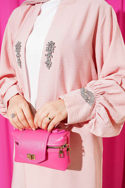 Ensemble cardigan à pierres avec sous-vêtement, couleur poudre