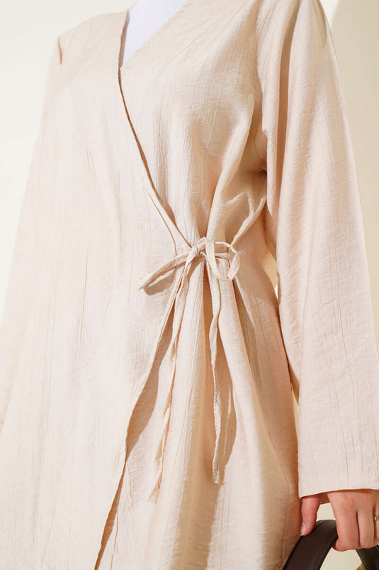 Basic tweedelige set met interne strik, beige