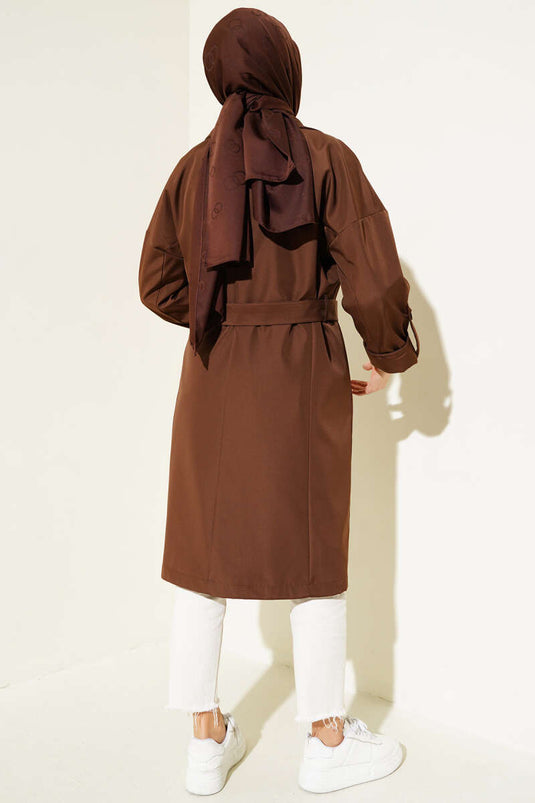 Two Button Belted Trench Coat Brown