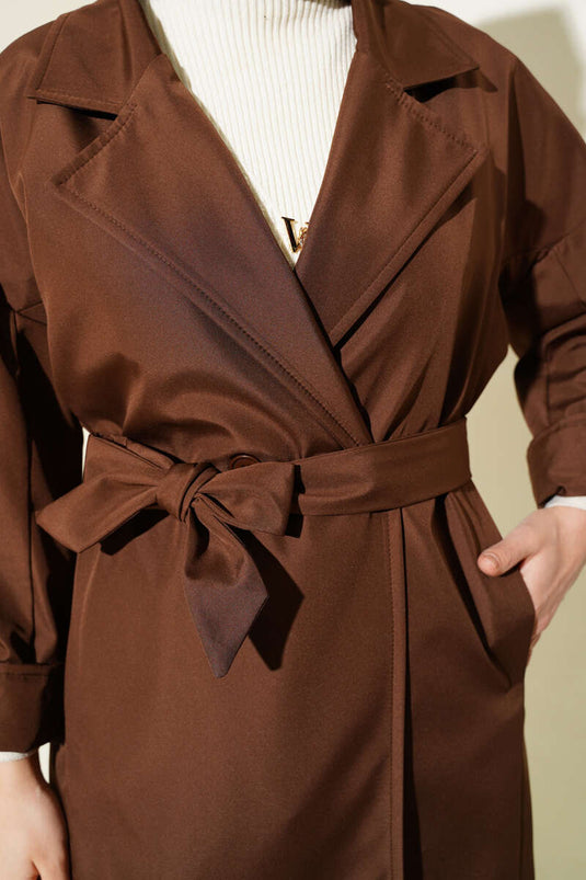 Two Button Belted Trench Coat Brown