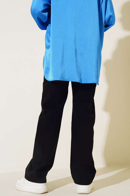 Two Button Elastic Waist Pants Black