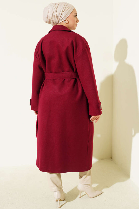 Zweireihiger Kaschmirmantel mit zwei Knöpfen und Kragen, burgunderrot