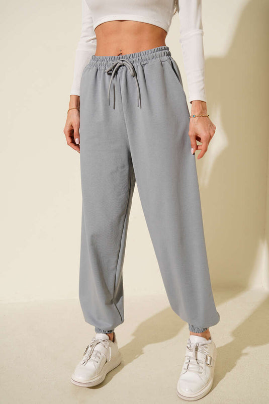 İki İp Paça Lastikli Jogger Pantolon Kayrak Grisi